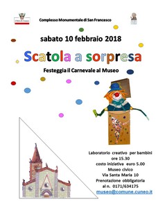 Locandina Scatola a sorpresa  Laboratorio creativo per bambini al Museo Civico di Cuneo