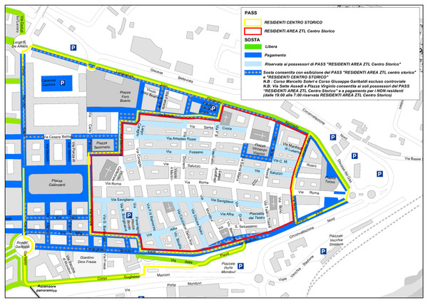 mappa con evidenziate le aree dove è consentita la sosta con Pass