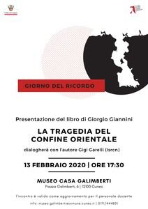 Locandina presentazione del libro “La tragedia del confine orientale. L’italianizzazione degli Slavi, le foibe, l’esodo giuliano-dalmata”
