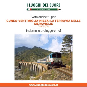 locandina sostegno alla candidatura della ferrovia Cuneo-Ventimiglia-Nizza a luogo del cuore FAI 2020
