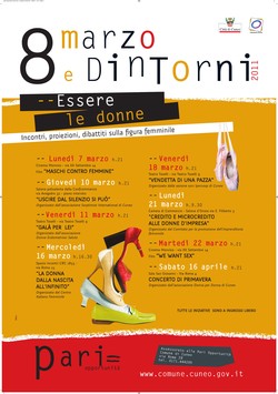 Locandina con immagini di scarpe di donna e con l'indicazione degli incontri in programma per 8 marzo e dintorni 2011