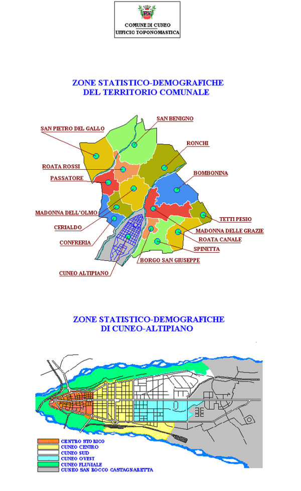 cartina zone statistico-demografiche del territorio comunale