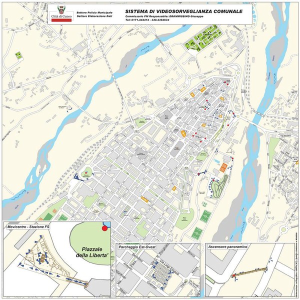 Carta cittadina con posizione delle telecamere esterne sul territorio comunale