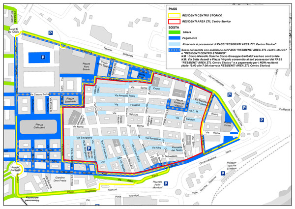 mappa con evidenziate le aree dove è consentita la sosta con Pass