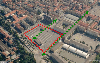 Vista aerea della piazza, con indicazione degli interventi