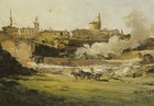 Cuneo dal greto del Gesso, Lorenzo Delleani, olio su tavola