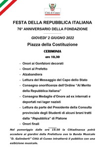 Manifesto Cerimonia per la Festa della Repubblica 2 giugno 2022